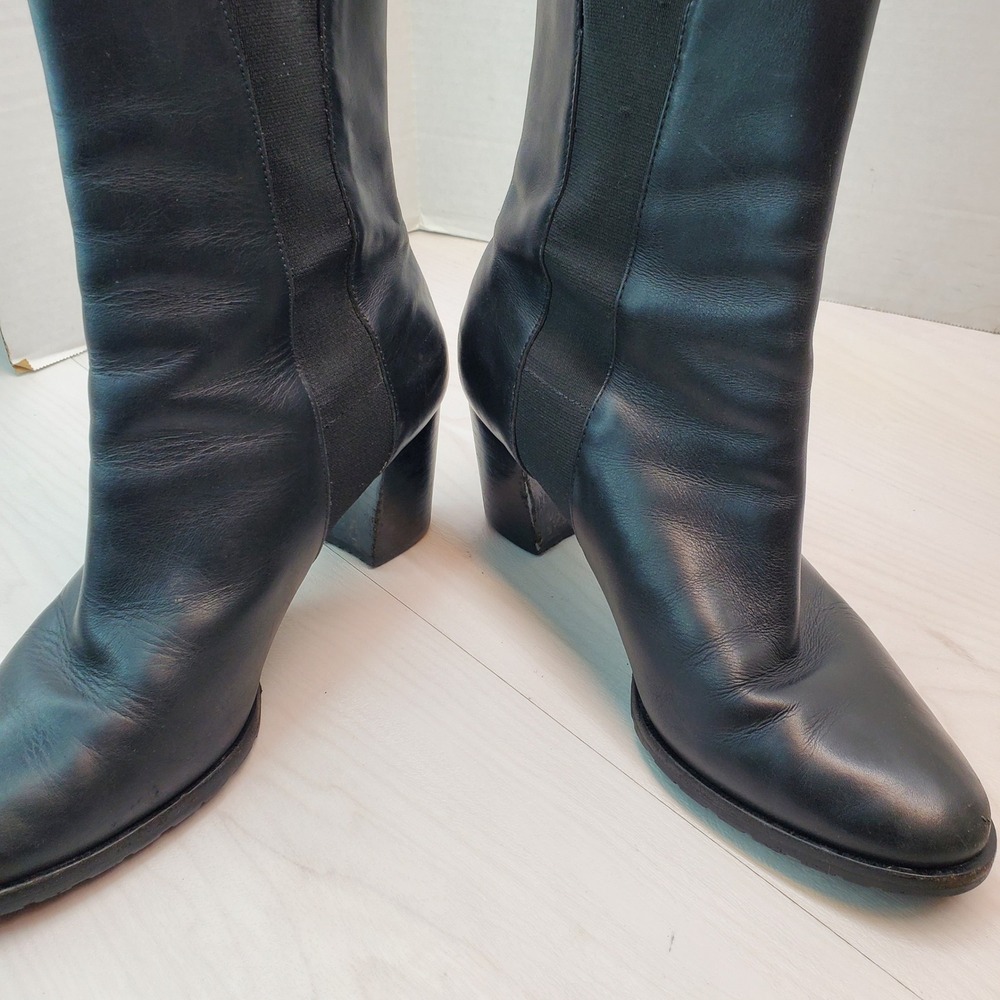 Cole Haan Black Leather Ankle Boots Buckle‎ Elastic Side Block Heel 9.5B - Picture 15 of 16